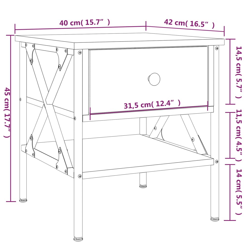 Comodino Nero 40x42x45 cm in Legno Multistrato