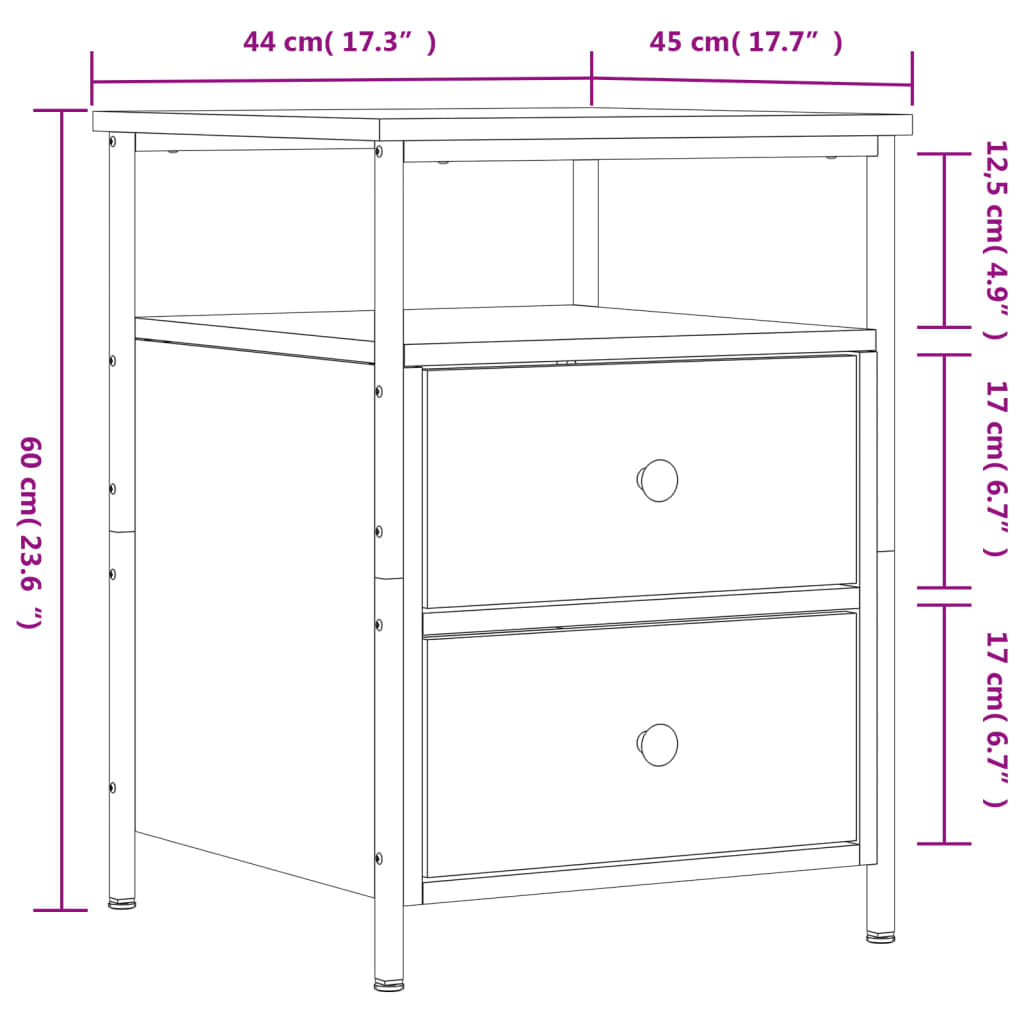 Comodini 2 pz Neri 44x45x60 cm in Legno Multistrato