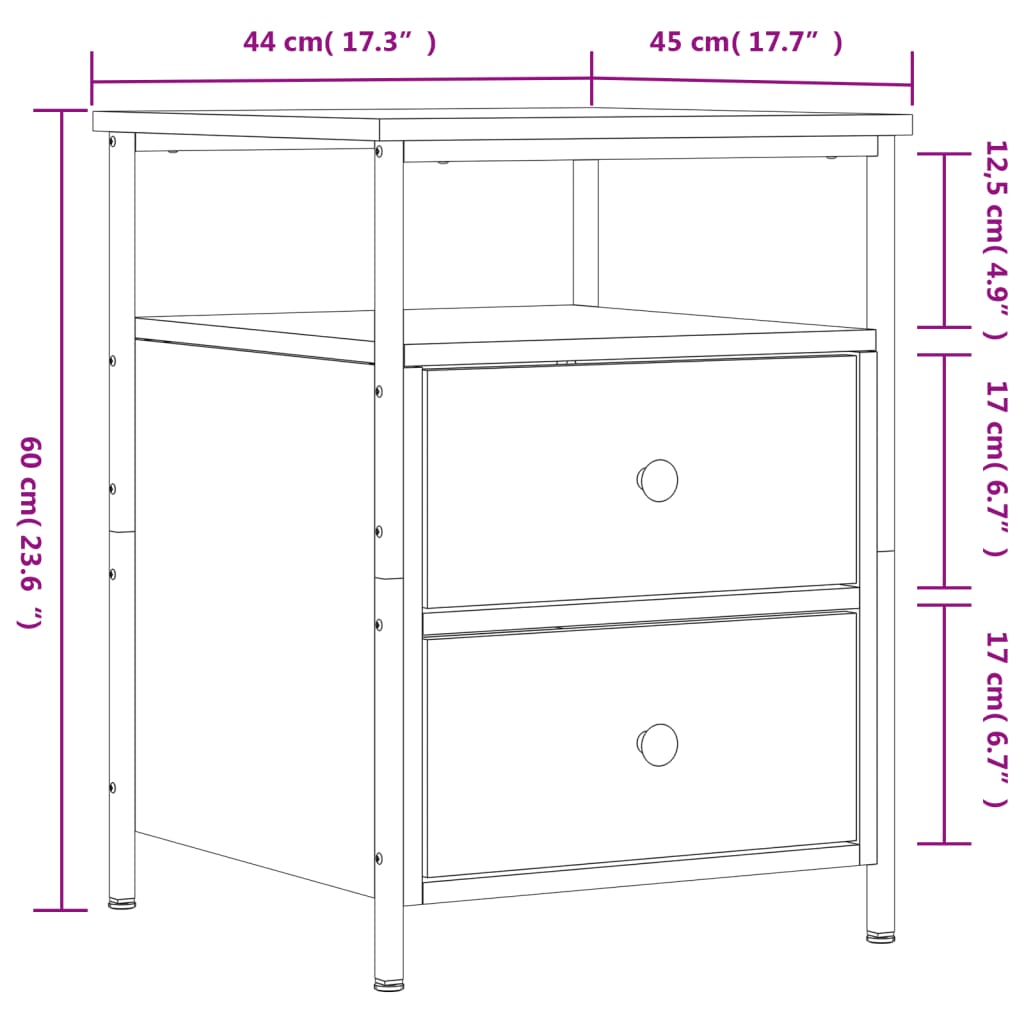 Comodino Rovere Sonoma 44x45x60 cm in Legno Multistrato