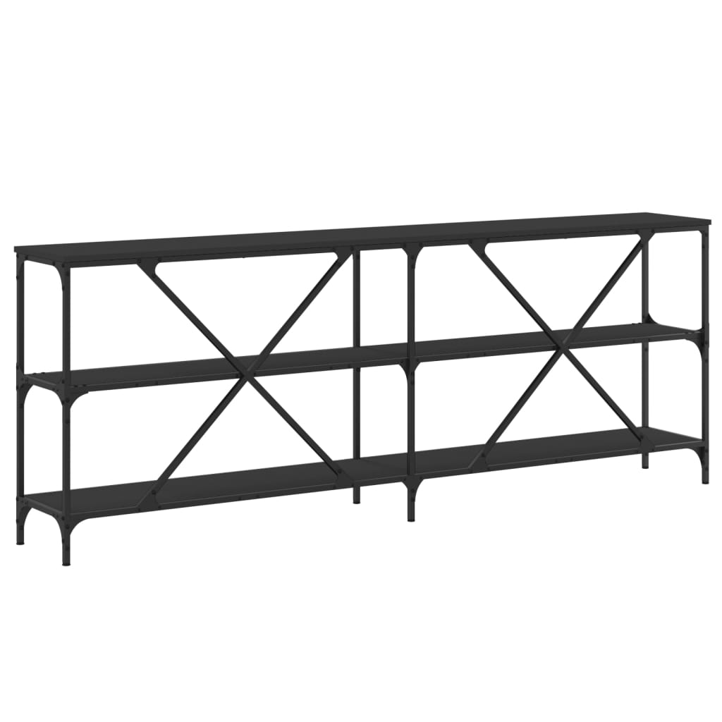 Tavolino Consolle Nero 200x30x75 cm Legno Multistrato e Ferro