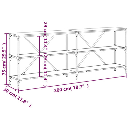 Tavolino Consolle Nero 200x30x75 cm Legno Multistrato e Ferro