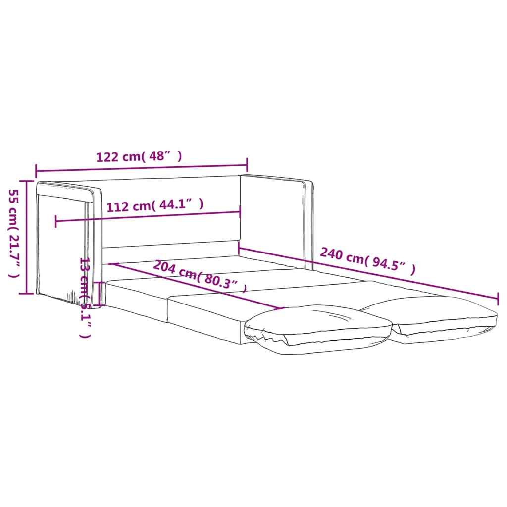 Divano Letto da Terra 2 in 1 Rosso Vino 122x204x55cm Velluto - homemem39