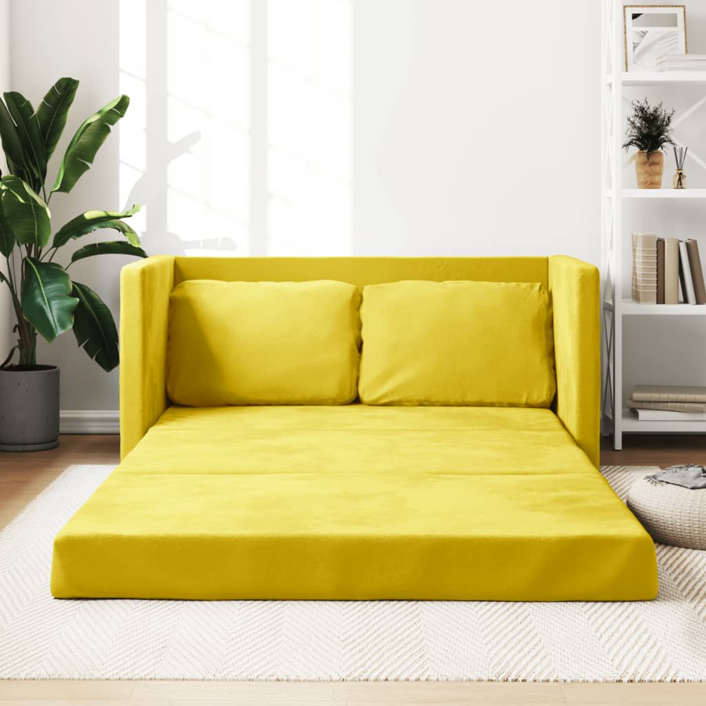 Divano Letto da Terra 2 in 1 Giallo Scuro 122x204x55 cm Velluto - homemem39