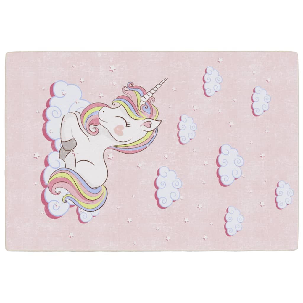 Tappeto Bambini Rosa 160x230 cm Unicorno Lavabile Antiscivolo