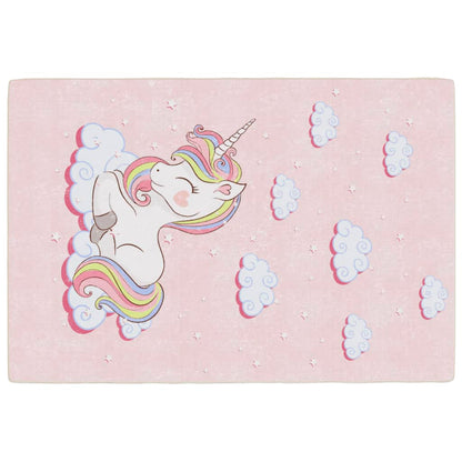 Tappeto Bambini Rosa 160x230 cm Unicorno Lavabile Antiscivolo