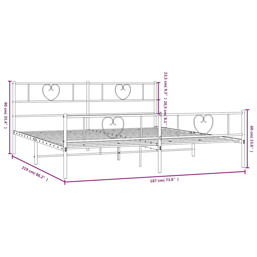 Giroletto con Testiera e Pediera Metallo Nero 183x213 cm - homemem39