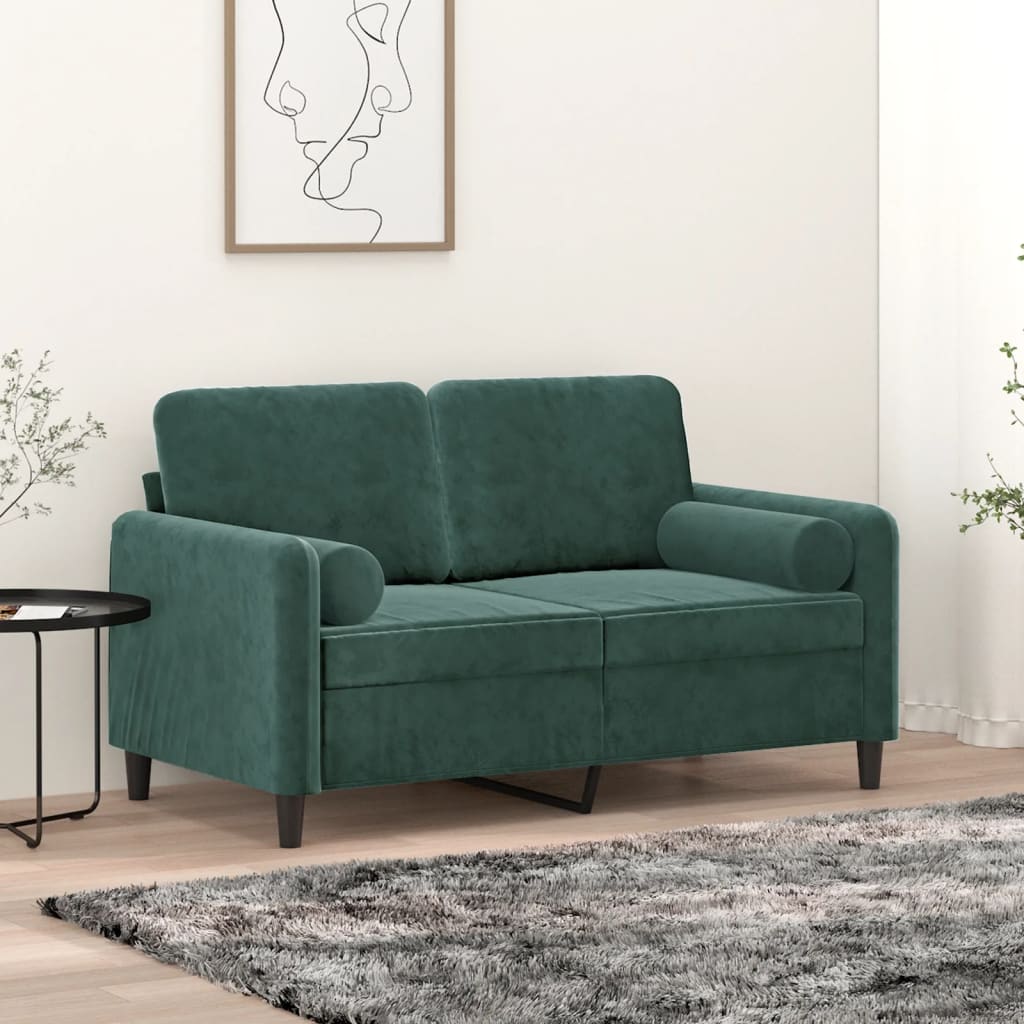 Divano a 2 Posti con Cuscini Verde Scuro 120 cm in Velluto - homemem39