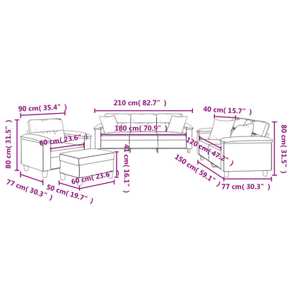 Set Divani 4 pz con Cuscini Grigio Scuro in Tessuto Microfibra