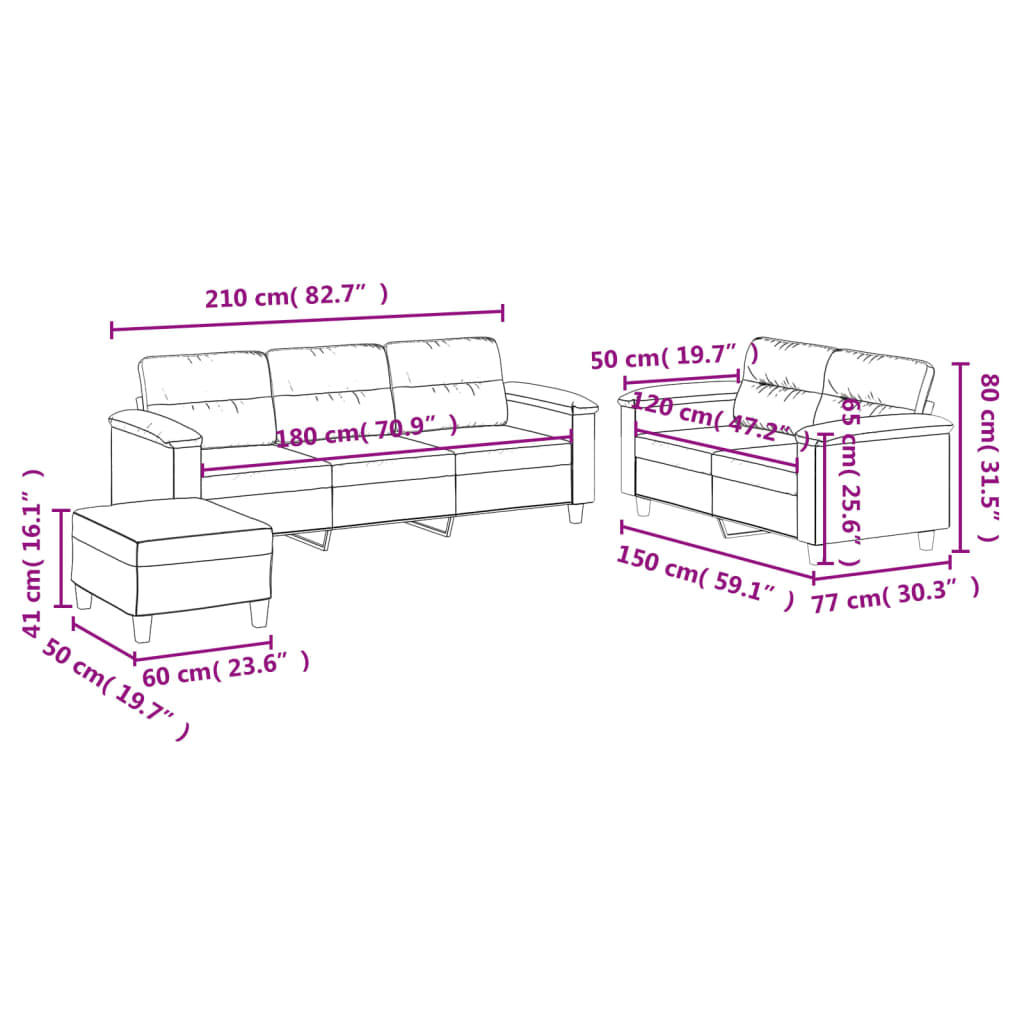 Set Divani 3 pz con Cuscini Grigio Scuro in Tessuto Microfibra