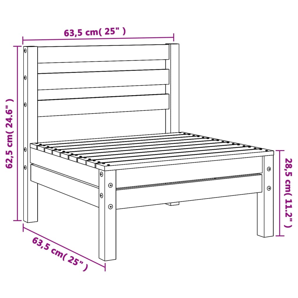 Gartensofas ohne Armlehnen, 4 Stück, braunes Wachs, massive Kiefer