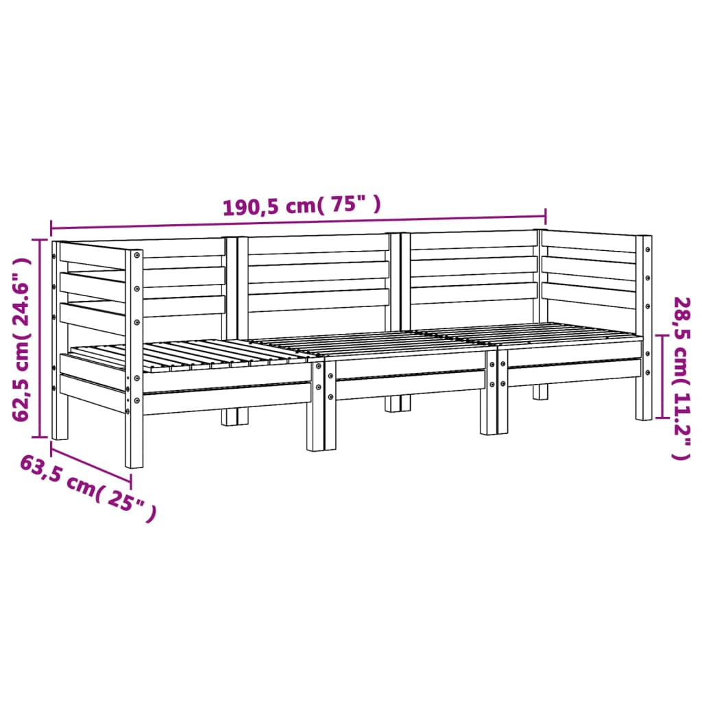 3-Sitzer-Gartensofa aus massivem Douglasienholz