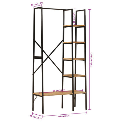 Appendiabiti con Ripiani 90x40x190cm Legno Massello Mango Ferro - homemem39