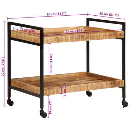 Carrello da Cucina 80x55x70 cm Legno Massello di Mango Grezzo - homemem39