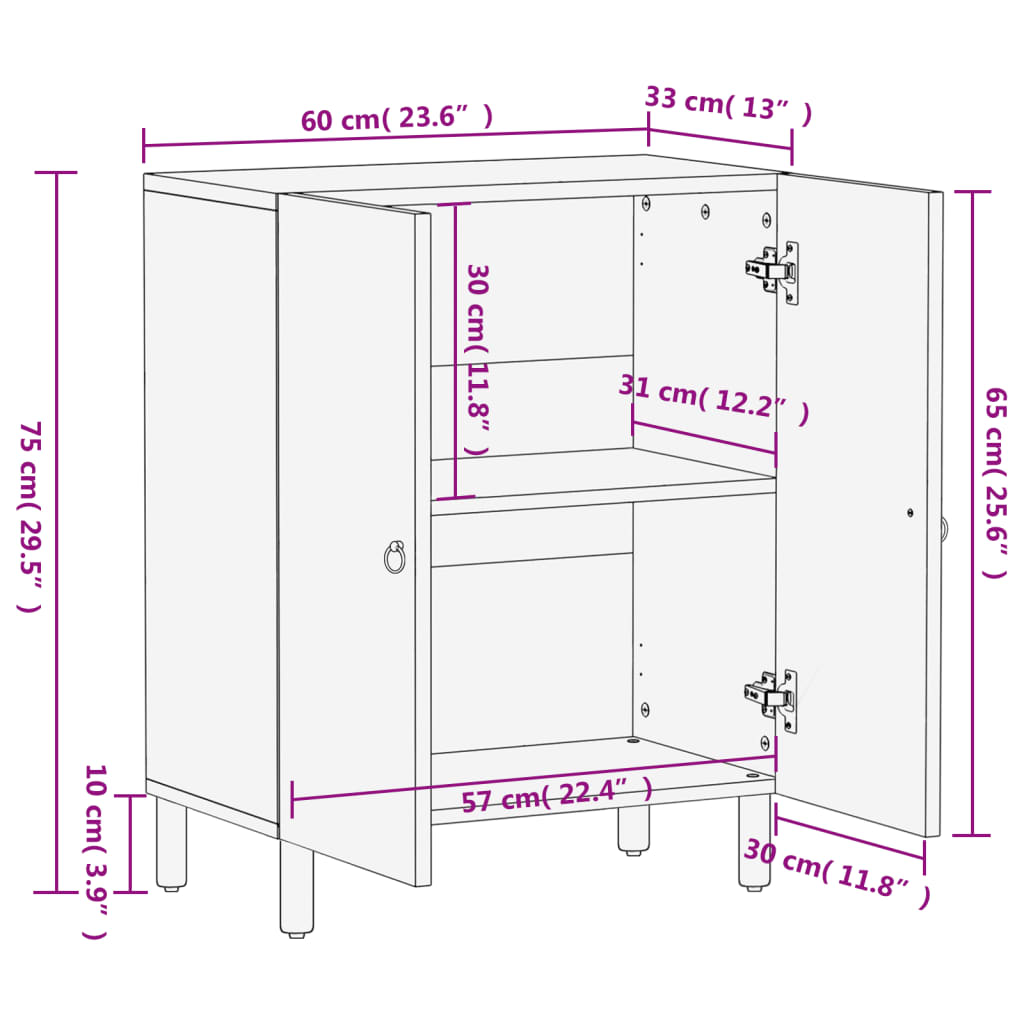 Credenza 60x33x75 cm in Legno Massello di Mango - homemem39