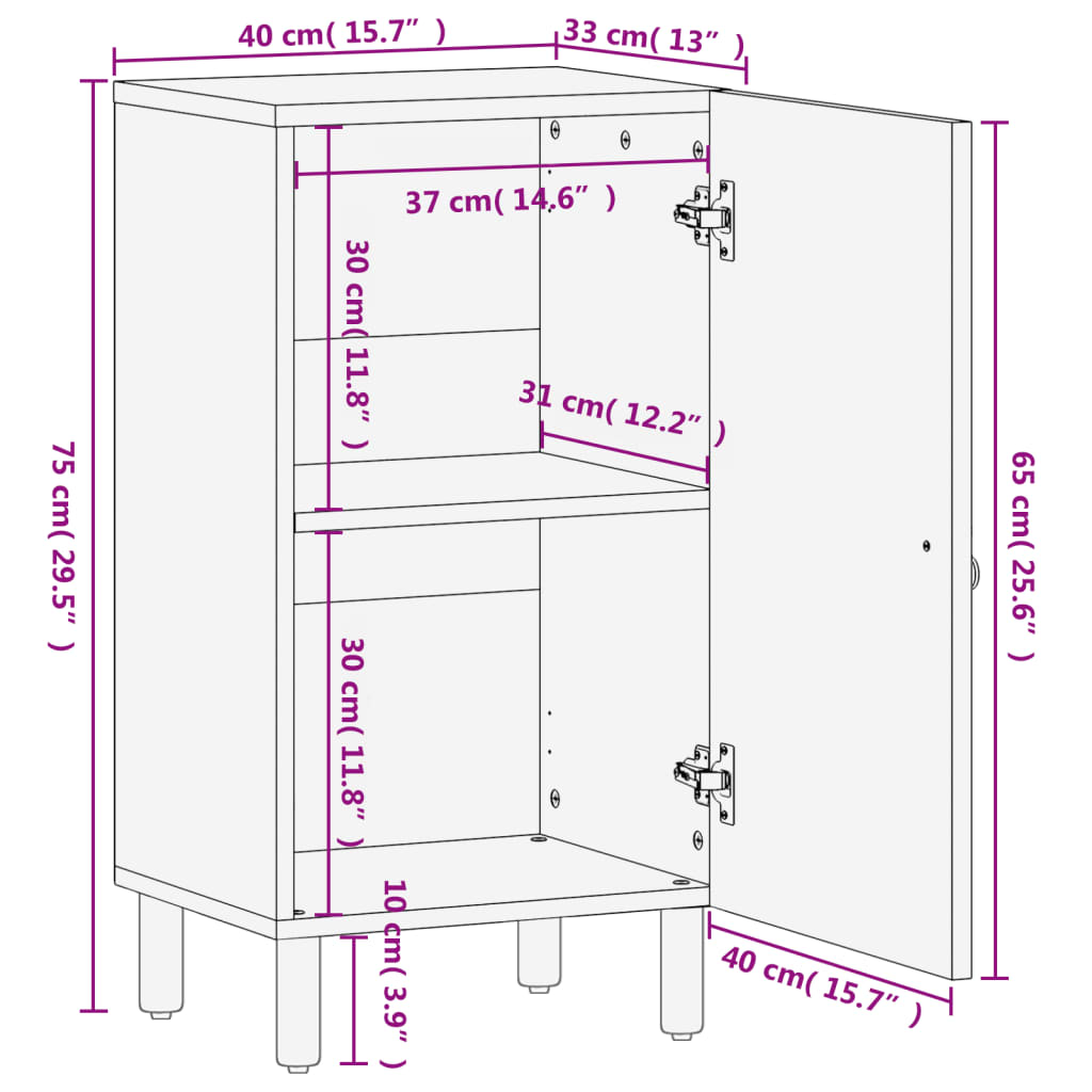 Credenza 40x33x75 cm in Legno Massello di Mango