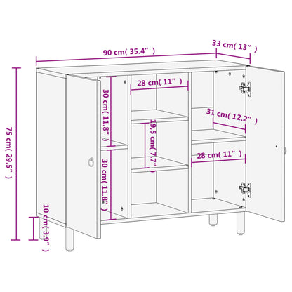 Credenza 90x33x75 cm in Legno Massello di Mango