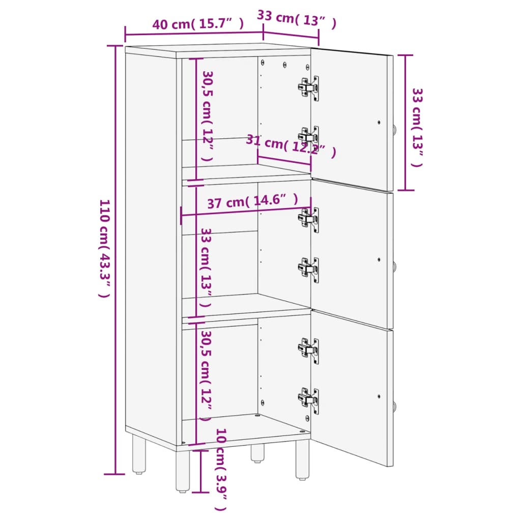 Credenza 40x33x110 cm in Legno Massello di Mango