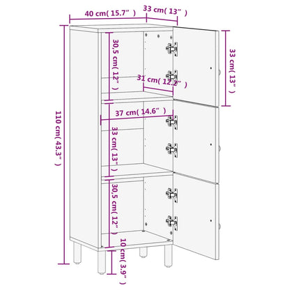 Credenza 40x33x110 cm in Legno Massello di Mango - homemem39