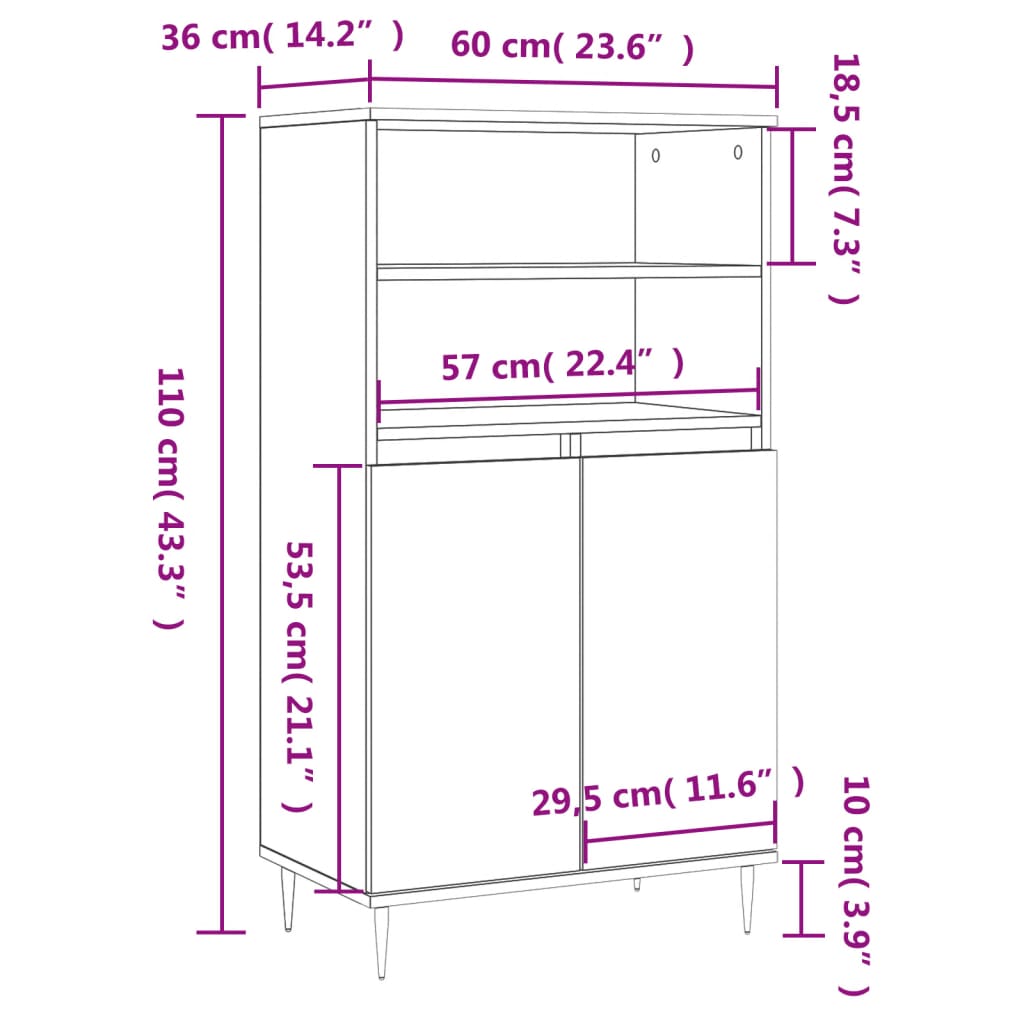 Credenza Alta Bianca 60x36x110 cm in Legno Multistrato - homemem39