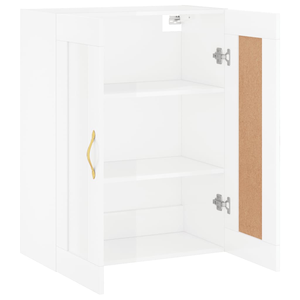 Mobile a Parete Bianco Lucido 69,5x34x90 cm Legno Multistrato - homemem39