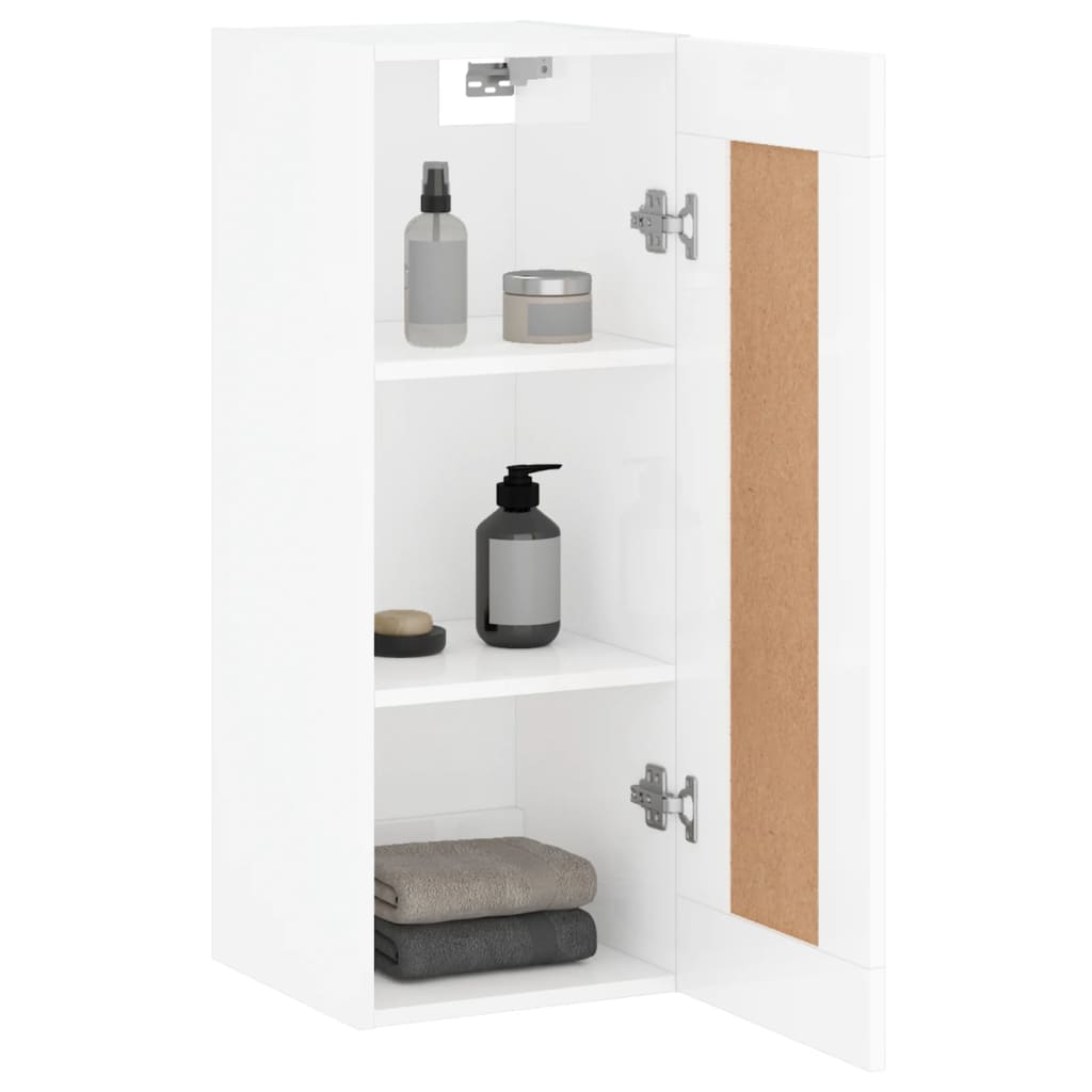 Mobile Parete Bianco Lucido 34,5x34x90 cm in Legno Multistrato - homemem39