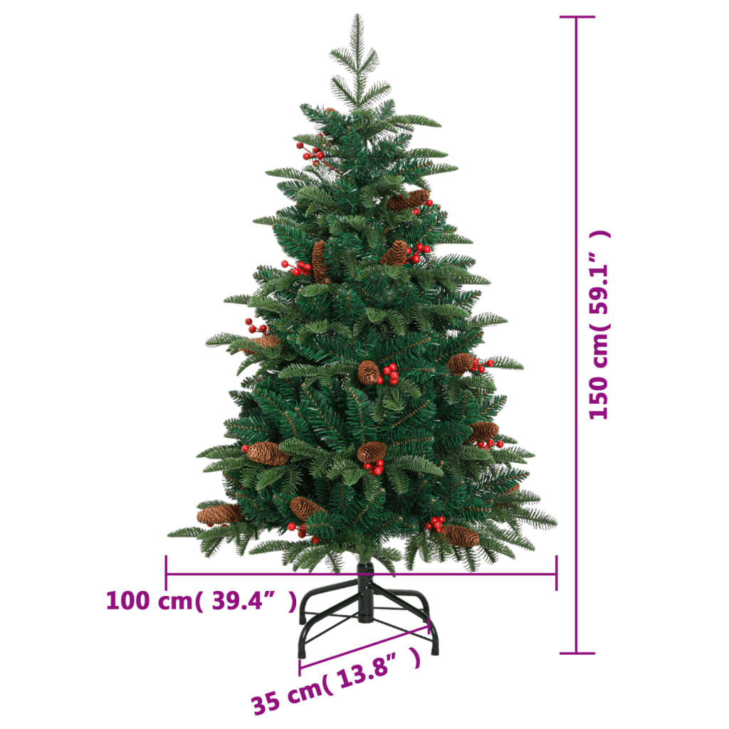 Albero Natale Artificiale Incernierato con Pigne e Bacche 150cm