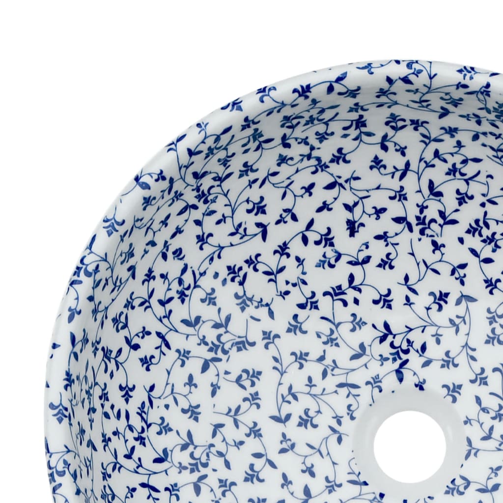 Lavabo da Appoggio Bianco e Blu Rotondo Φ41x14 cm Ceramica - homemem39