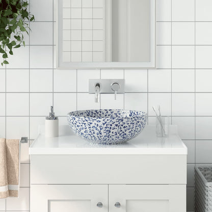 Lavabo da Appoggio Bianco e Blu Rotondo Φ41x14 cm Ceramica - homemem39