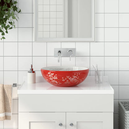 Lavabo da Appoggio Bianco e Rosso Rotondo Φ41x14 cm Ceramica - homemem39