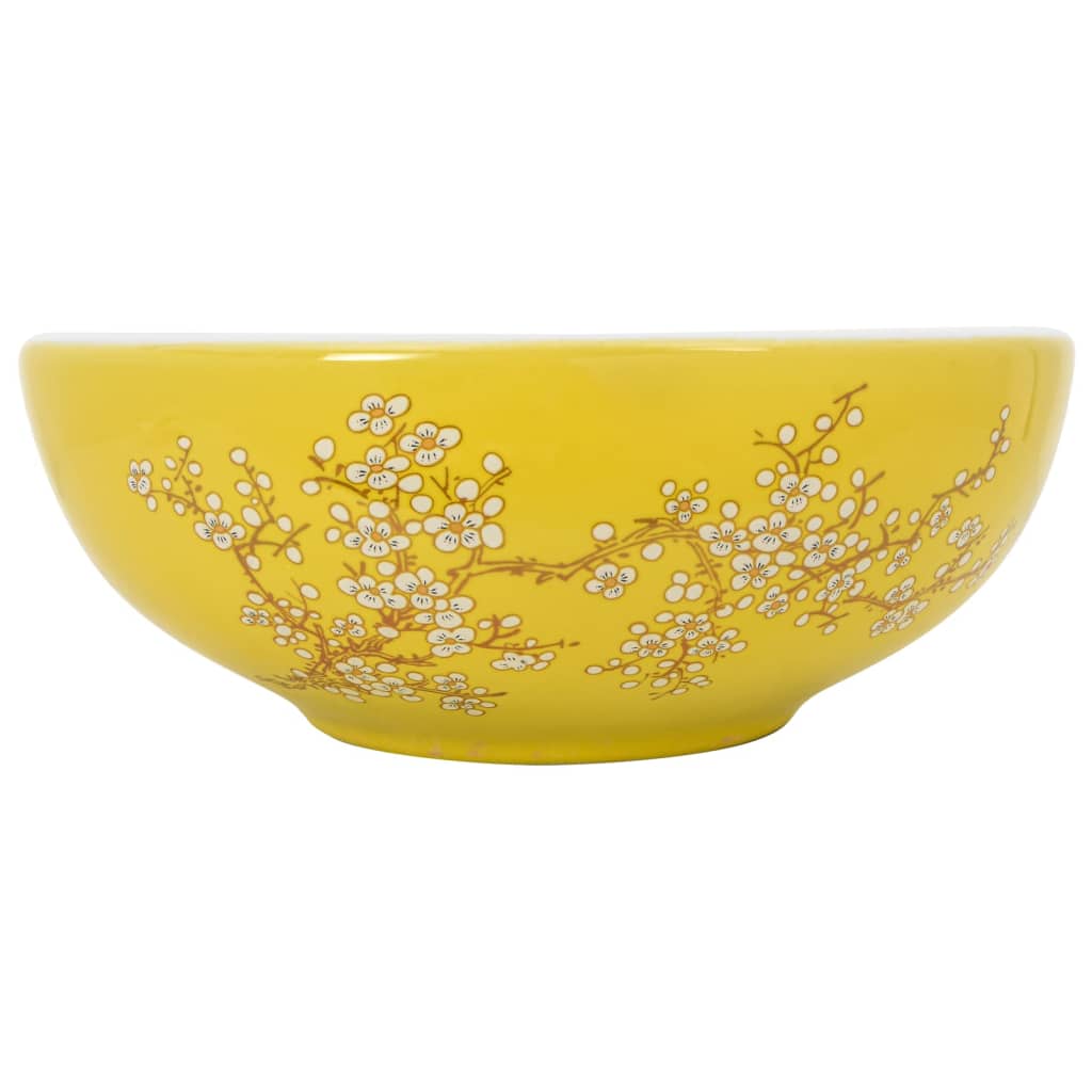 Lavabo da Appoggio Bianco e Giallo Rotondo Φ41x14 cm Ceramica - homemem39