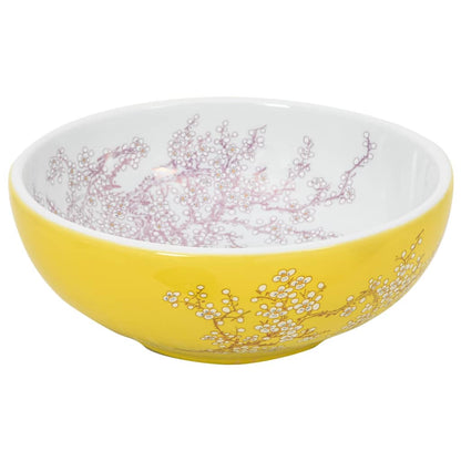 Lavabo da Appoggio Bianco e Giallo Rotondo Φ41x14 cm Ceramica - homemem39