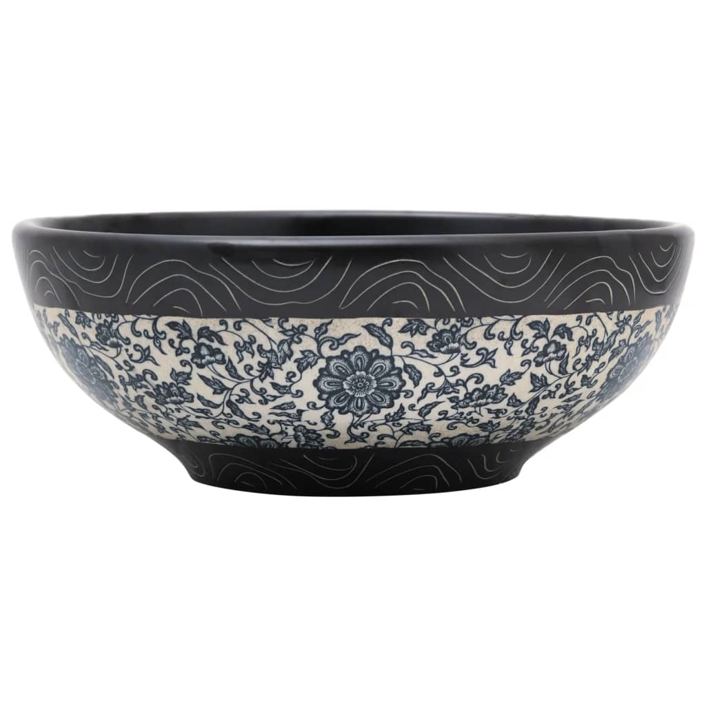 Lavabo da Appoggio Nero e Blu Rotondo Φ41x14 cm Ceramica