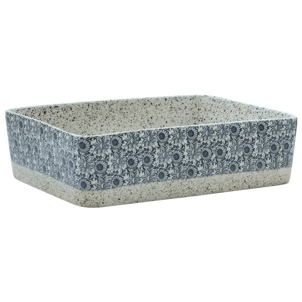 Lavabo Appoggio Grigio e Blu Rettangolare 46x35,5x13cm Ceramica