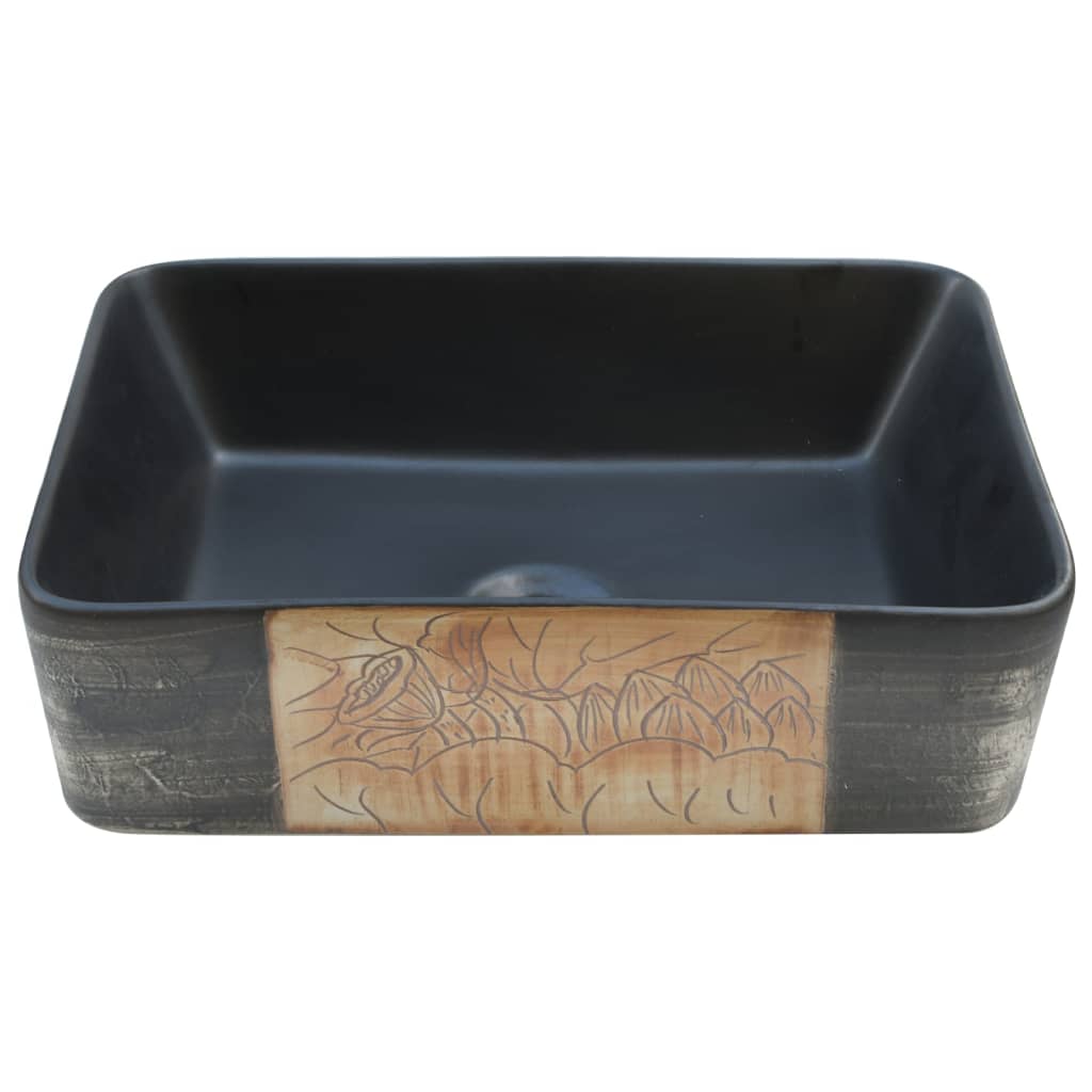 Lavabo Appoggio Nero Marrone Rettangolare 46x35,5x13cm Ceramica - homemem39