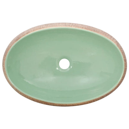 Lavabo da Appoggio Verde e Marrone Ovale 59x40x15 cm Ceramica - homemem39