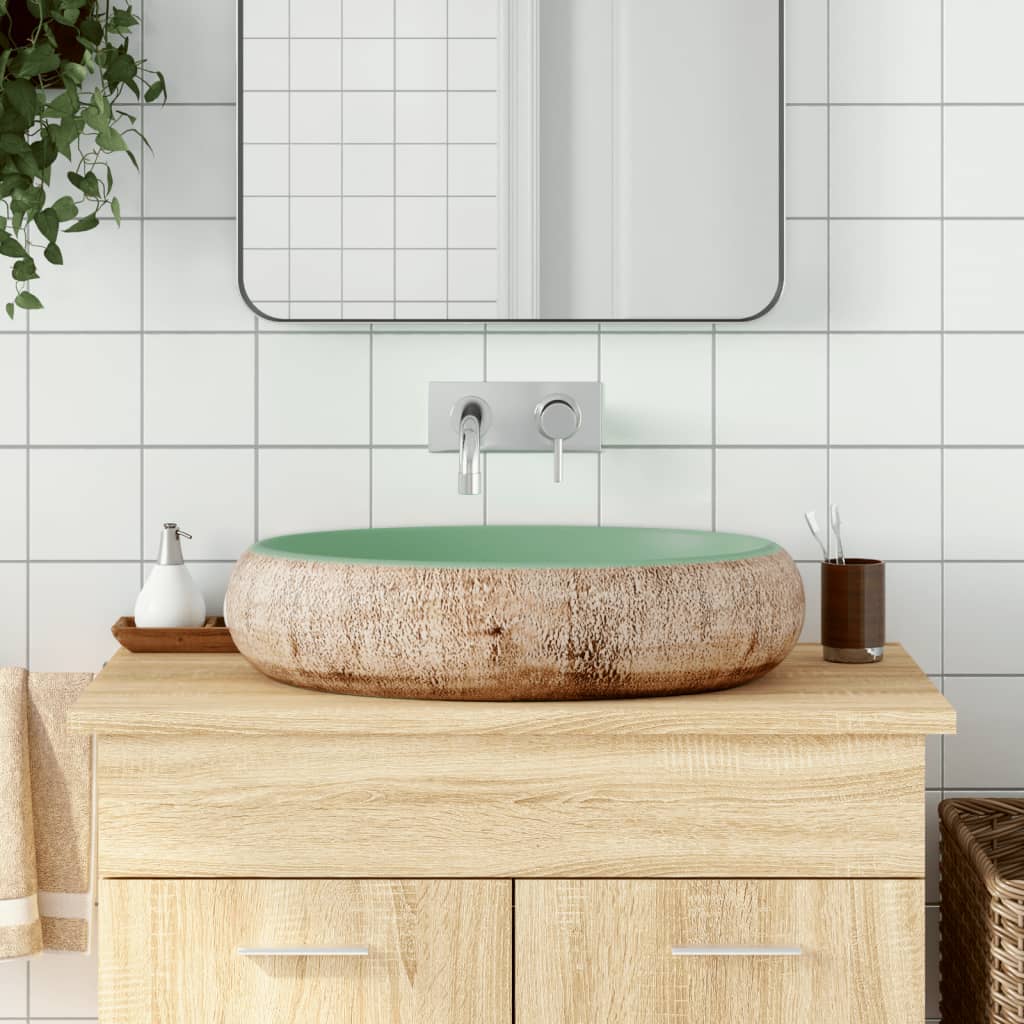 Lavabo da Appoggio Verde e Marrone Ovale 59x40x15 cm Ceramica - homemem39