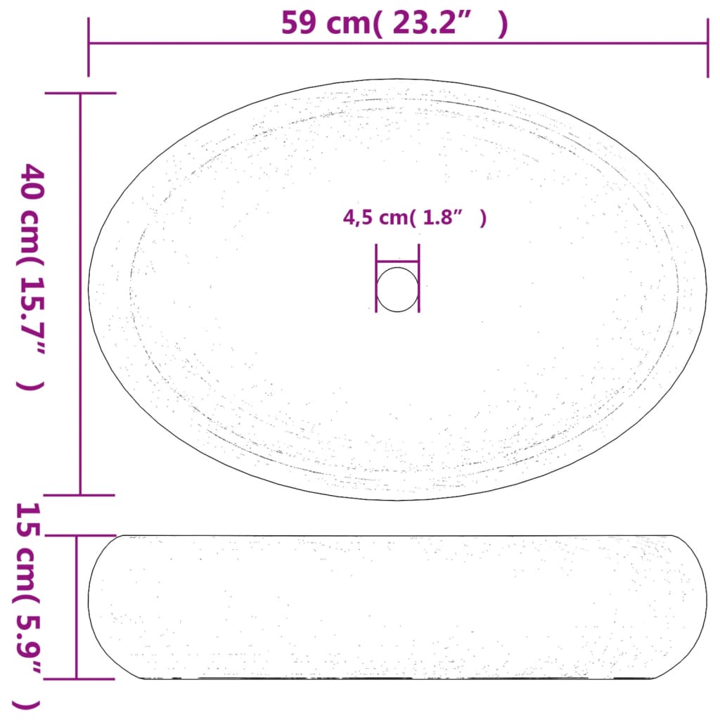 Lavabo da Appoggio Marrone Ovale 59x40x15 cm Ceramica