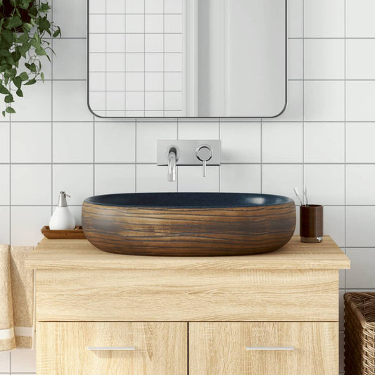 Lavabo da Appoggio Marrone e Blu Ovale 59x40x14 cm Ceramica - homemem39