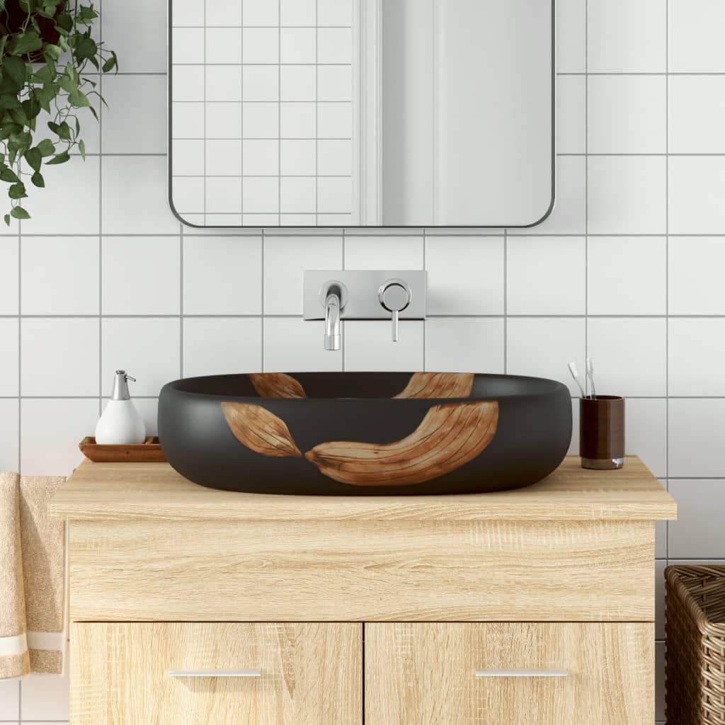 Lavabo da Appoggio Nero Ovale 59x40x14 cm Ceramica - homemem39