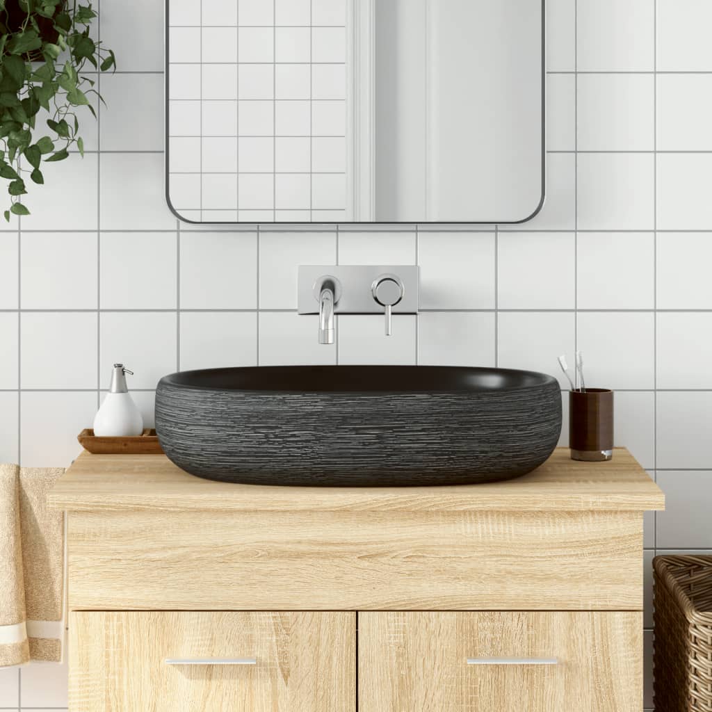 Lavabo da Appoggio Grigio e Nero Ovale 59x40x14 cm Ceramica - homemem39