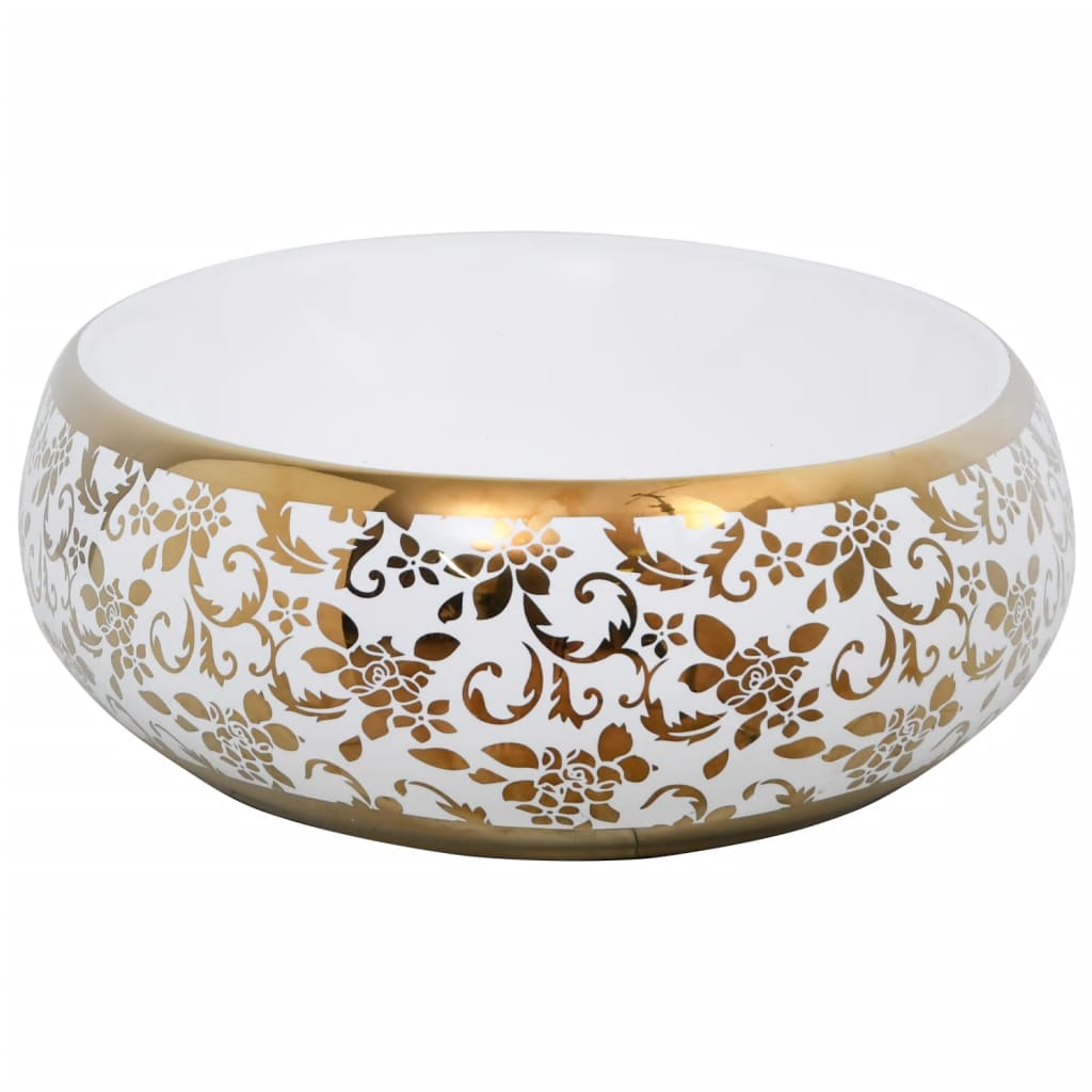 Lavabo da Appoggio Bianco e Oro Ovale 59x40x15 cm Ceramica - homemem39