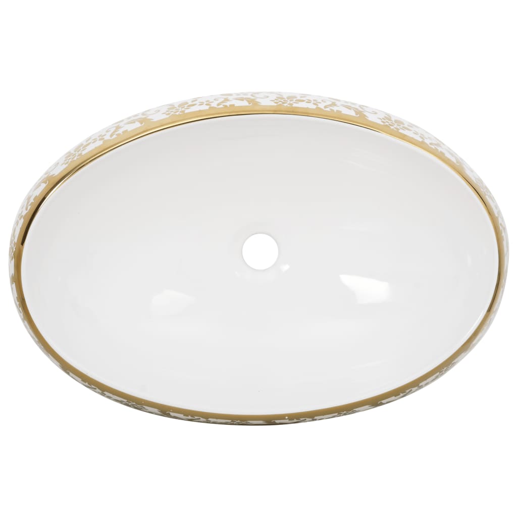 Lavabo da Appoggio Bianco e Oro Ovale 59x40x15 cm Ceramica - homemem39