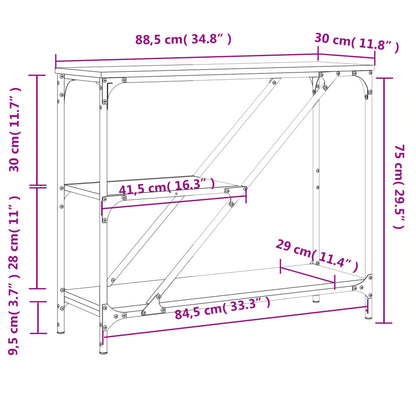 Tavolino Consolle Grigio Sonoma 88,5x30x75 cm Legno Multistrato