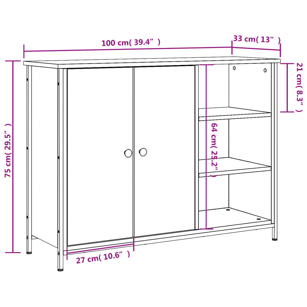 Credenza Grigio Sonoma 100x33x75 cm in Legno Multistrato