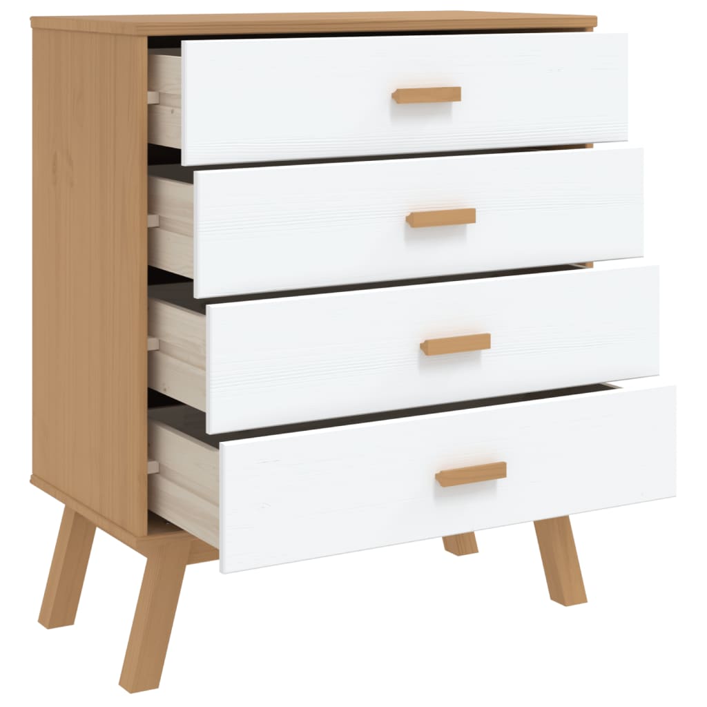 OLDEN White and Brown Chest of Drawers in Solid Pine Wood