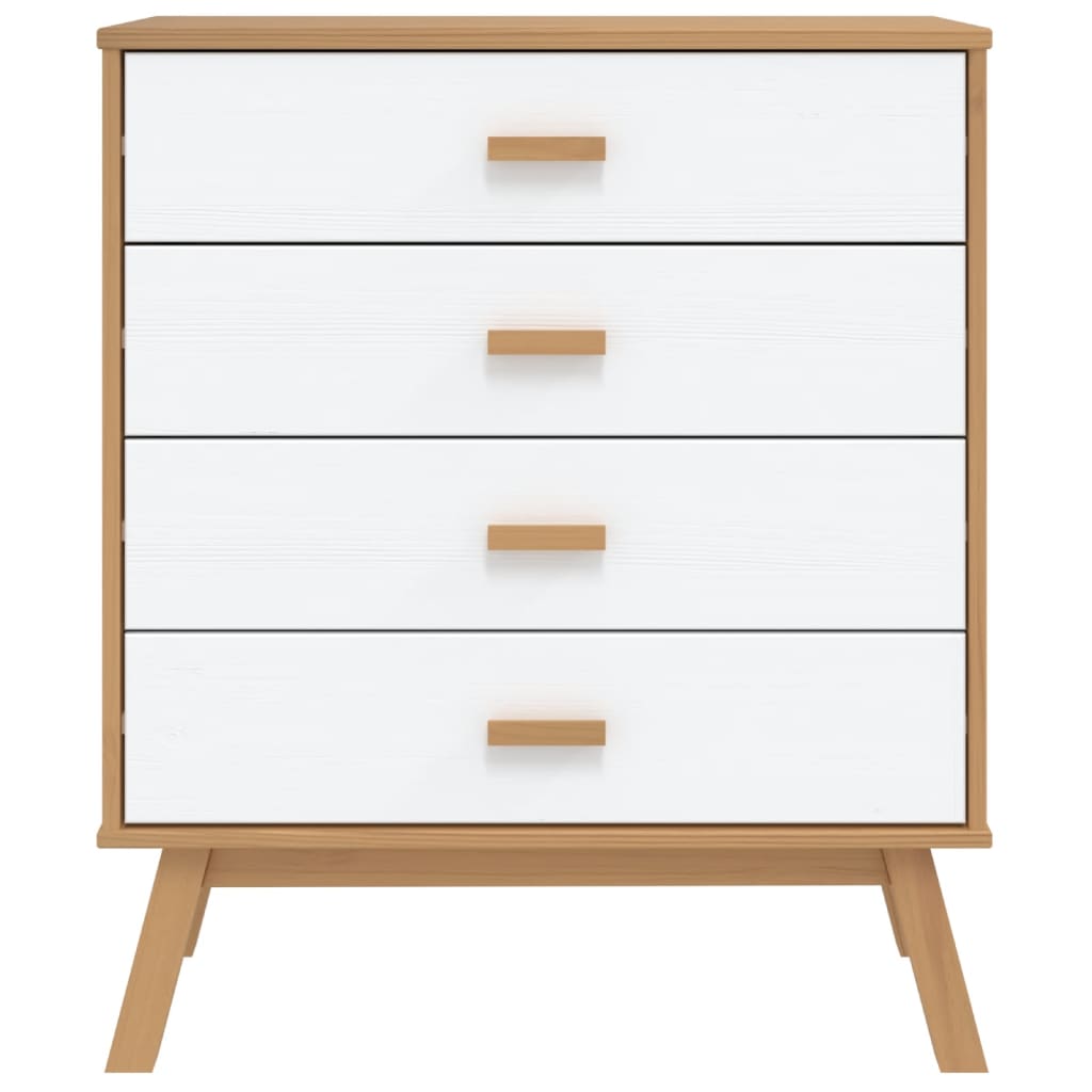 OLDEN White and Brown Chest of Drawers in Solid Pine Wood