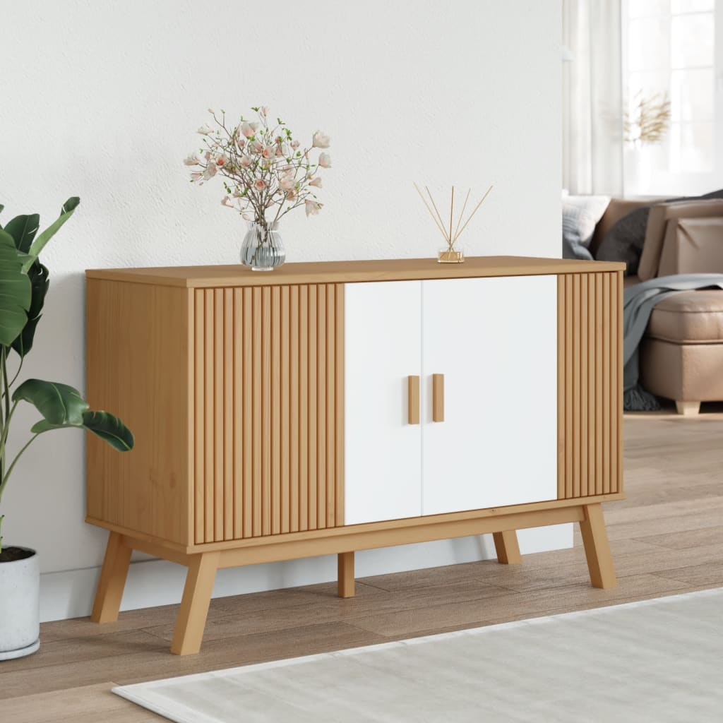 Credenza OLDEN Bianca e Marrone 114x43x73,5 cm Massello di Pino - homemem39