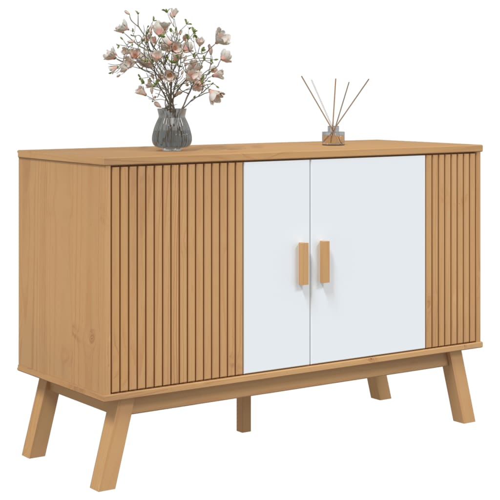 Credenza OLDEN Bianca e Marrone 114x43x73,5 cm Massello di Pino - homemem39