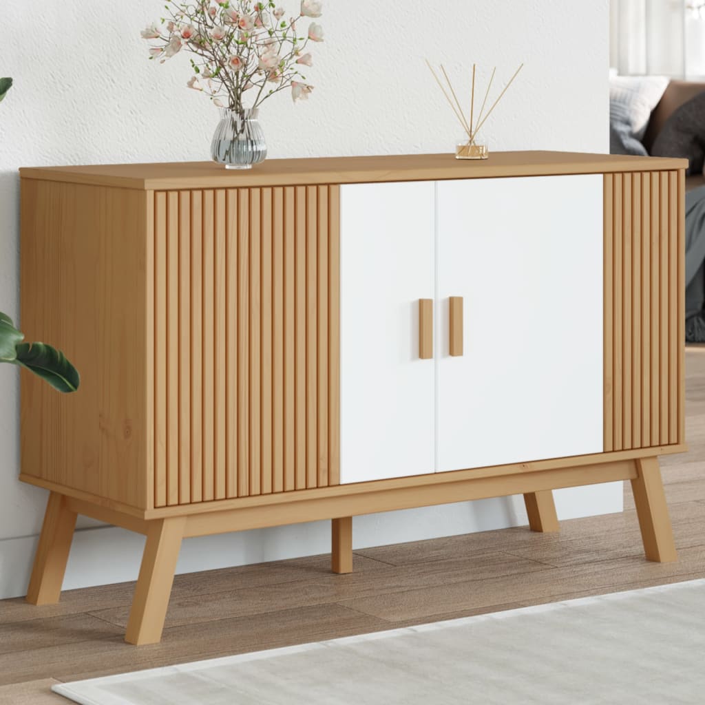 Credenza OLDEN Bianca e Marrone 114x43x73,5 cm Massello di Pino - homemem39