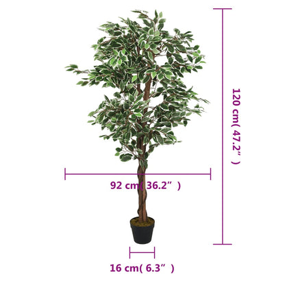 Albero di Ficus Artificiale 630 Foglie 120 cm Verde